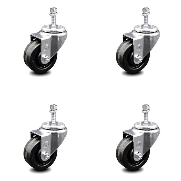 3.5 Inch Phenolic Wheel Swivel 10mm Threaded Stem Caster Set